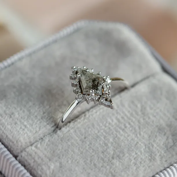 Halo unusual ring with salt'n'pepper diamonds DOMIZIO Image