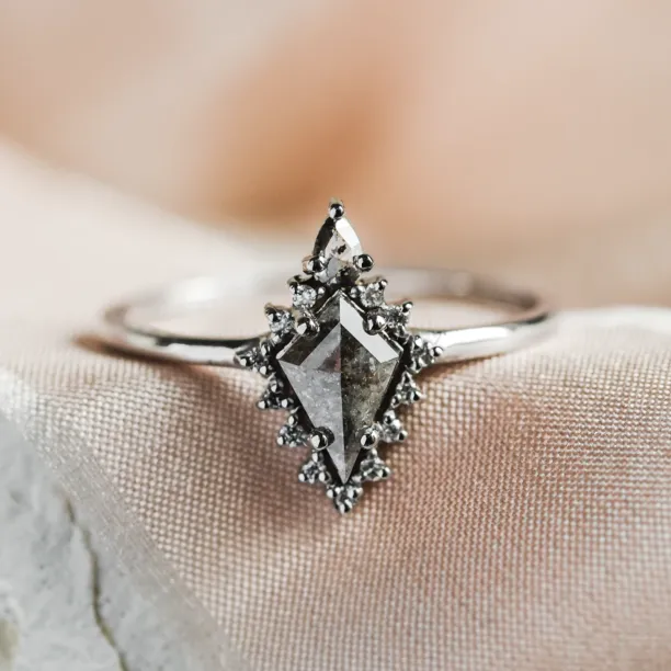Halo unusual ring with salt'n'pepper diamonds DOMIZIO Image