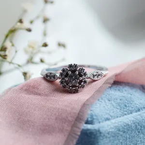 Engagement halo salt'n'pepper diamonds ring CALIMERO Thumbnail
