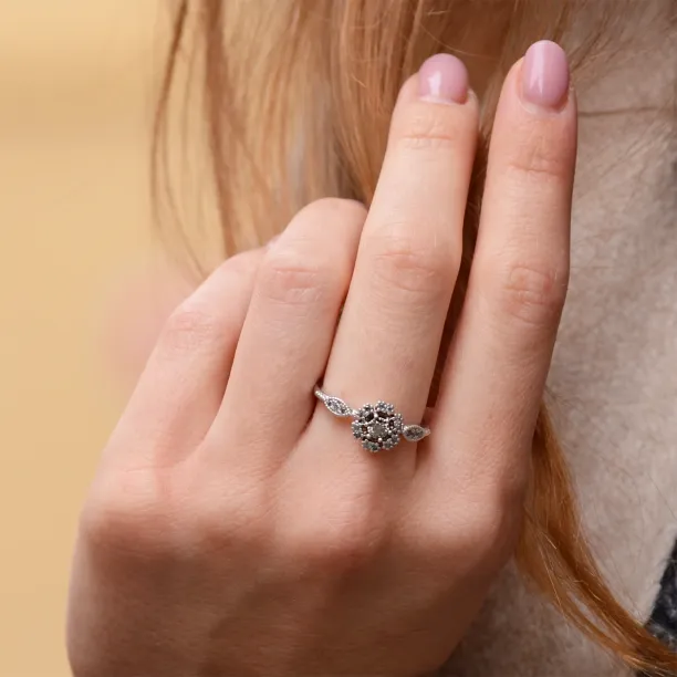 Engagement halo salt'n'pepper diamonds ring CALIMERO Image