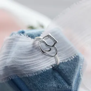 Silver cat ring PUSHEEN Thumbnail