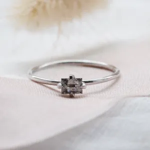 Minimalist salt'n'pepper diamond ring  RETTANGOLO Thumbnail