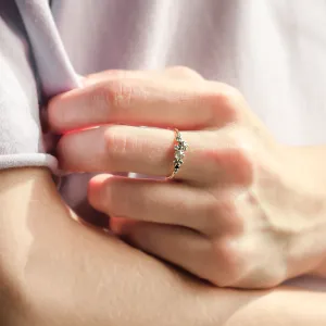 Gold cluster ring with hexagon salt'n'pepper diamonds CLARINA Thumbnail