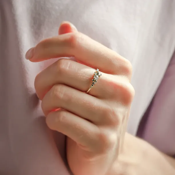 Gold cluster ring with hexagon salt'n'pepper diamonds CLARINA Image
