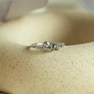 Gold cluster ring with hexagon salt'n'pepper diamonds CLARINA Thumbnail