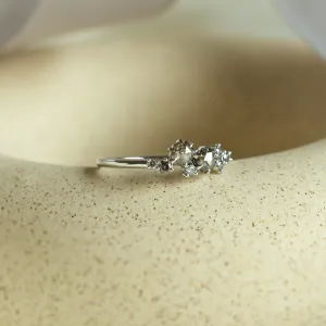 Gold cluster ring with hexagon salt'n'pepper diamonds CLARINA Thumbnail