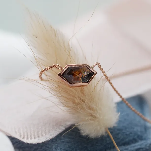 Gold necklace with hexagon salt and pepper diamond PERTH Image