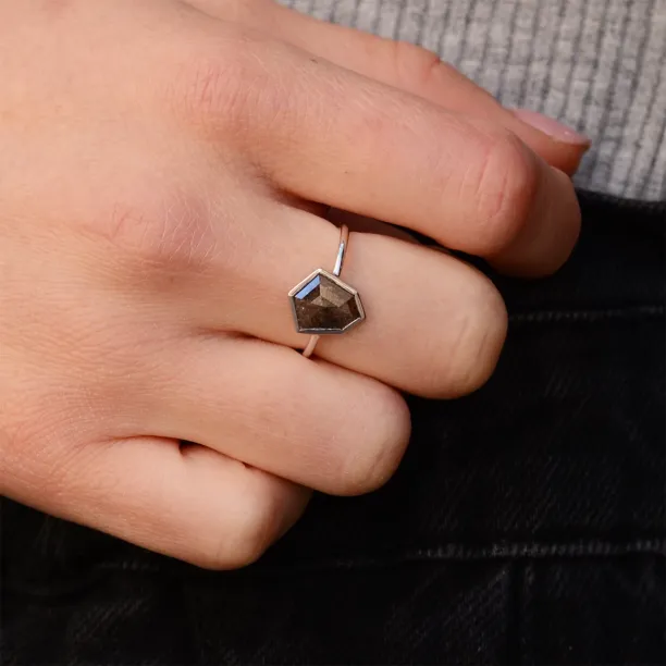 Gold ring with hexagon salt and pepper diamond CIARO Image