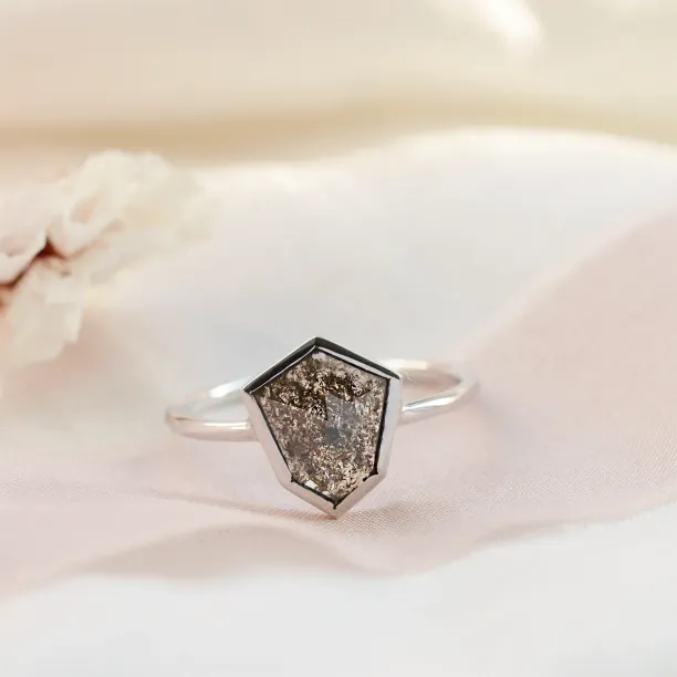 Gold ring with hexagon salt and pepper diamond CIARO Image