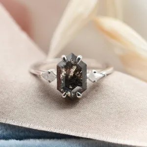 Hexagon salt´n´pepper diamond engagement ring CARLO Thumbnail