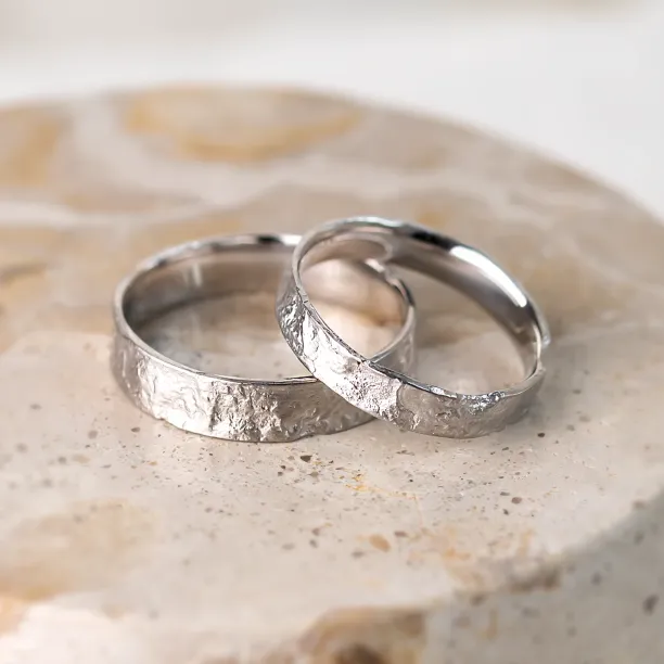 Unusual moon surface wedding bands LUNARIUM Image