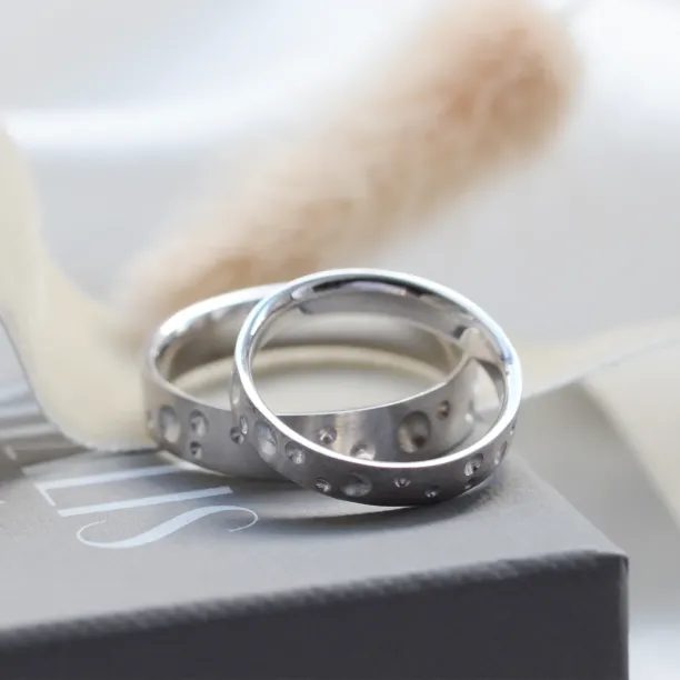 Unusual space moon wedding bands SELENE Image