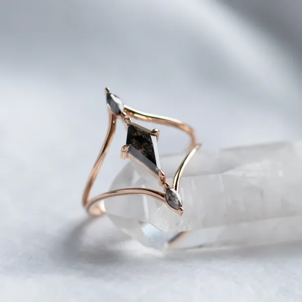 Luxury split shank salt'n'pepper diamonds ring SPLITE Image