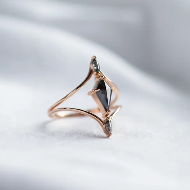 Luxury split shank salt'n'pepper diamonds ring SPLITE Image