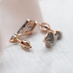 Gold rutilated quartz earrings with salt'n'pepper diamonds FIRENZE Thumbnail