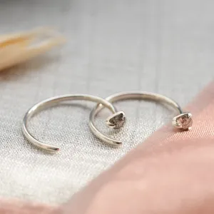 Gold threaded upside down hoops with salt'n'pepper diamonds CELESTIA