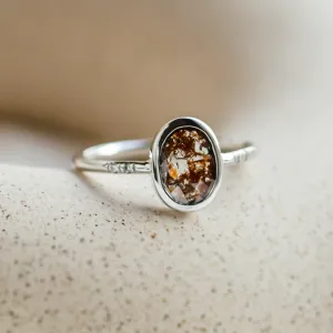 Gold ring with oval salt'n'pepper diamond FIORELLA Thumbnail