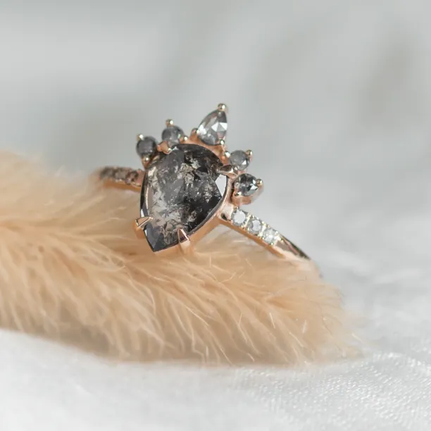 Gold cluster salt'n'pepper diamonds ring FILOMENA Image