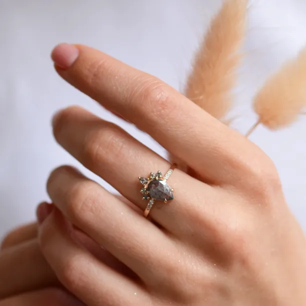 Gold cluster salt'n'pepper diamonds ring FILOMENA Image