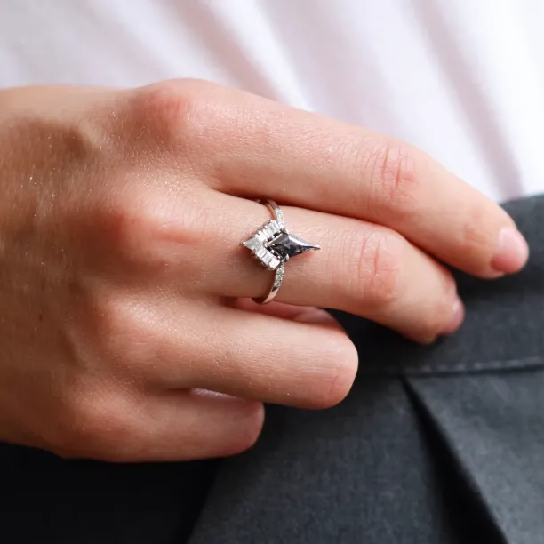 Kite salt and pepper diamond cluster ring with baguette diamonds ELEONORA Image