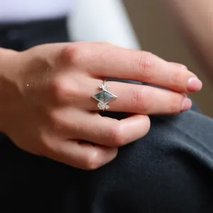 Cluster moss agate ring with diamonds CARLOTTA Thumbnail