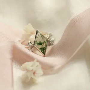 Cluster moss agate ring with diamonds CARLOTTA Thumbnail