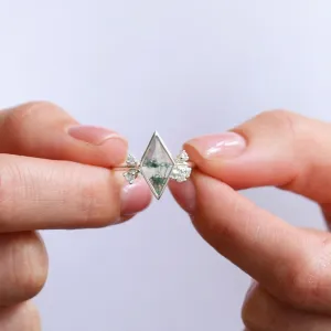 Cluster moss agate ring with diamonds CARLOTTA Thumbnail