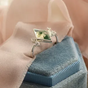 Cluster moss agate ring with diamonds CARLOTTA Thumbnail