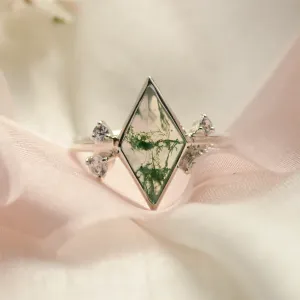 Cluster moss agate ring with diamonds CARLOTTA Thumbnail