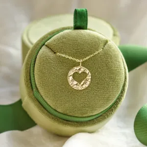 Gold hammered pendant with heart AMORE Thumbnail