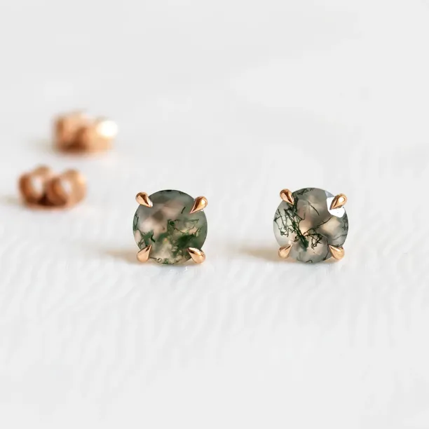 Gold stud earrings with moss agate REBECCA Image