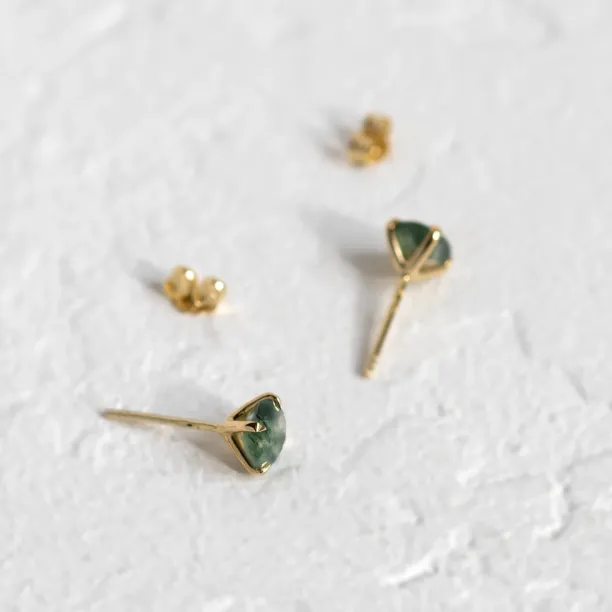 Gold stud earrings with moss agate REBECCA Image