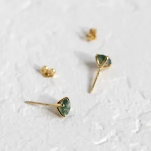Gold stud earrings with moss agate REBECCA Thumbnail