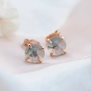 Gold stud earrings with moss agate REBECCA Thumbnail