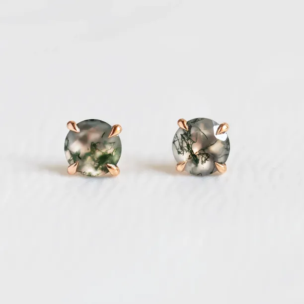 Gold stud earrings with moss agate REBECCA Image