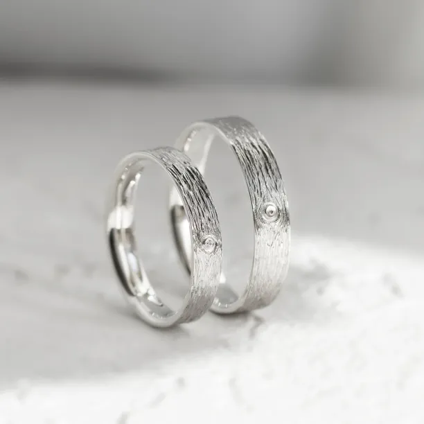 Unusual wedding bands with woodbark surface DRUID Image