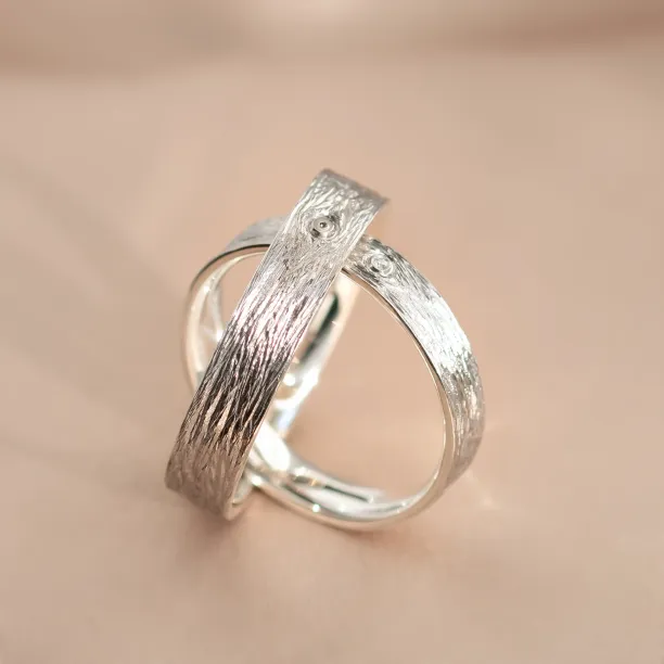 Unusual wedding bands with woodbark surface DRUID Image