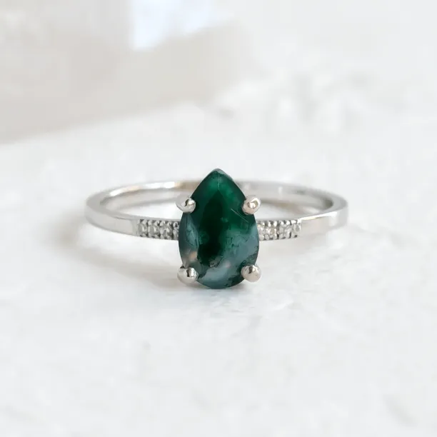 Mossagate engagement ring with diamonds MARTINA Image
