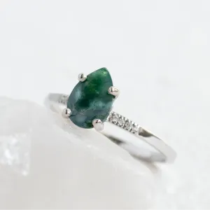 Mossagate engagement ring with diamonds MARTINA Thumbnail