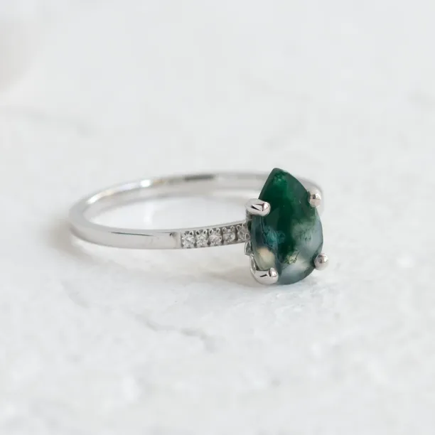 Mossagate engagement ring with diamonds MARTINA Image