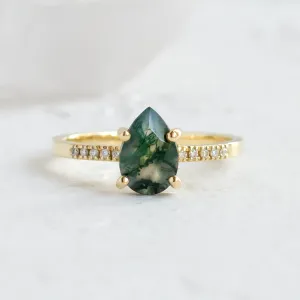 Mossagate engagement ring with diamonds MARTINA Thumbnail