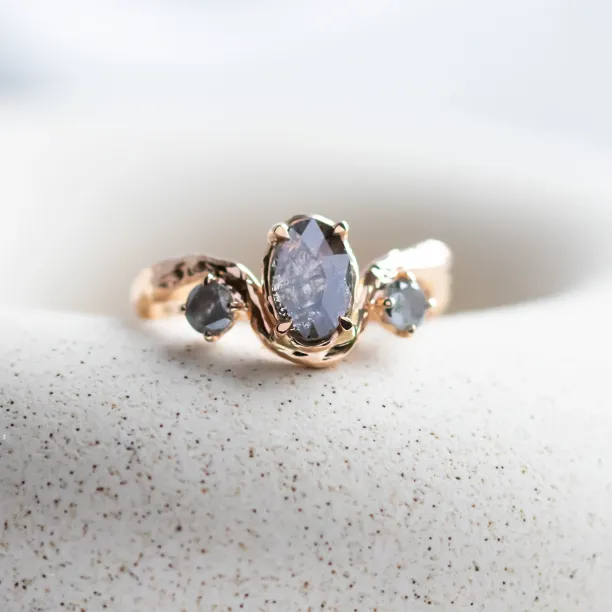Gold organic ring with salt and pepper diamonds LUDOVICA Image