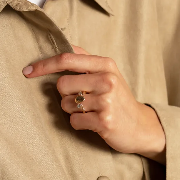 Gold organic ring with salt and pepper diamonds LUDOVICA Image