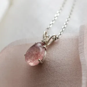 Gold necklace with strawberry quartz and diamond FRESA Thumbnail