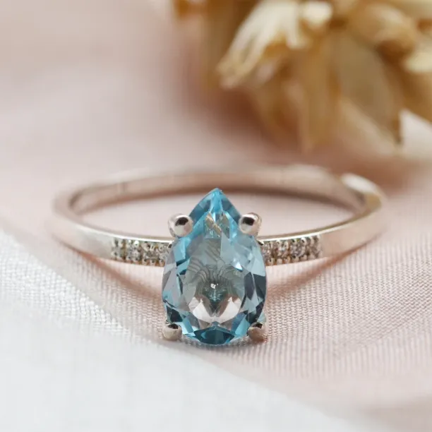 Engagement ring with blue topaz and diamonds SOFIA Image