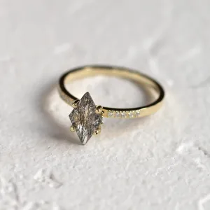 Gold ring with kite rutilated quartz and diamonds ESTER Thumbnail