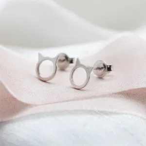 Gold stud cat head earrings CAT Thumbnail