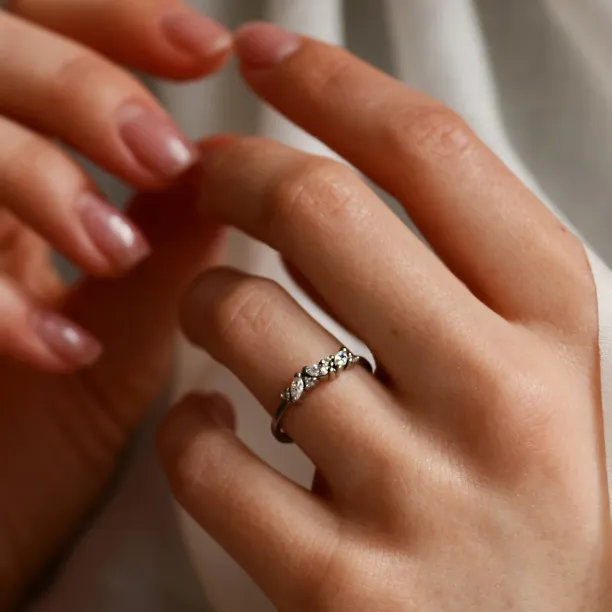 Gold  eternity ring with round and marquise diamonds VALLYS Image