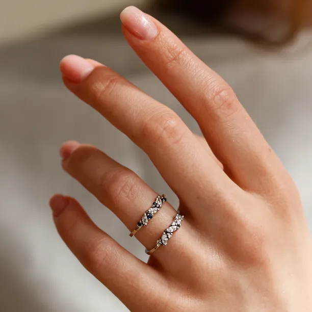 Gold  eternity ring with round and marquise diamonds VALLYS Image