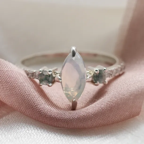 Diamond ring with moonstone and moss agate MAEBH Image